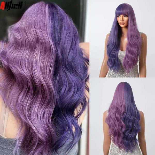 

Synthetic Wig with Bangs Long Wavy Lavender Light Purple Cosplay Hair Two Tone Wigs for Women Natural Wave Christmas Halloween Hairl231024, Ombre color