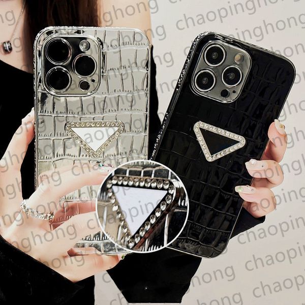 Image of Phone Case Designer iPhone Case for iPhone 15 Pro Max Cases Apple iPhone 14 Plus 13 12 11 Pro Max XR XS X Glitter Crocodile Pattern Triangle P Cellphone Cases Mobile Cover