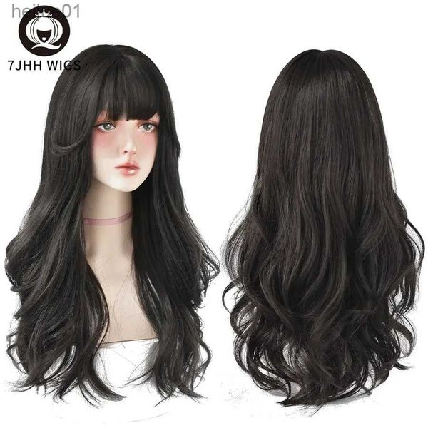 

7JHH WIGS Popular Brown Ash Long Deep Wave Hair Lolita with Bangs Synthetic Wig for Women Fashion Thick Curls Wigs Girll231024, White