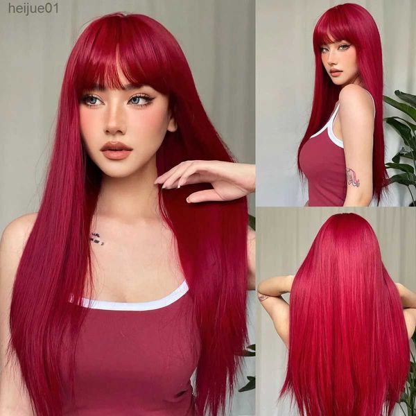 

Light Wine Red Synthetic Wigs with Bangs for Women Long Straight Hair Wig Natural Cosplay Party Heat Resistantl231024, Mix color