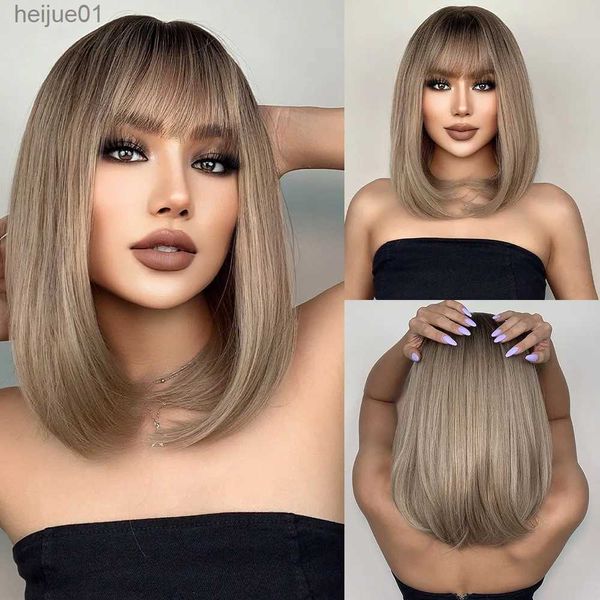 

Short Straight Bob Wigs with Bangs Golden Brown Natural Synthetic Hair for Women Daily Cosplay Heat Resistant Fiberl231024, Mix color