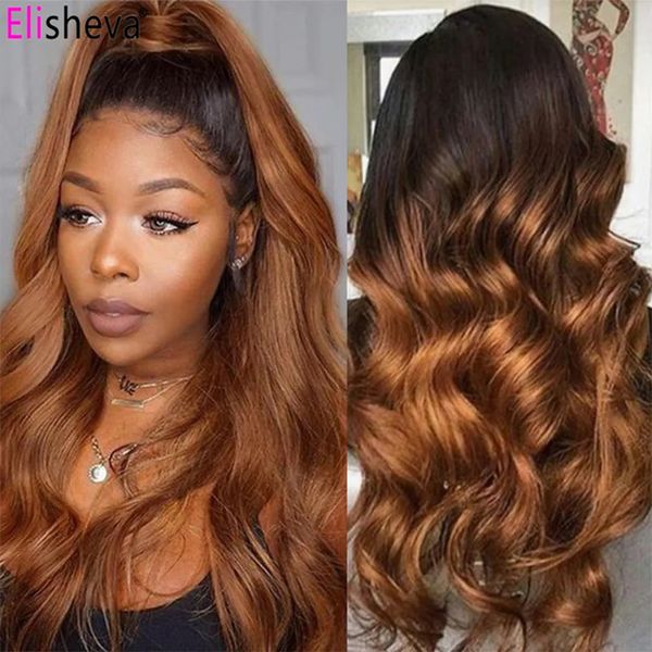 

Body Wave HD Front Wig Ombre Brazilian 13X4 Transparent Lace Frontal Colored Human Hair Wigs 1B Bury Wig180% 231024, Ombre color