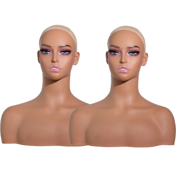 

USA Warehouse Free ship 2PCS/LOT pink make up manikin heads stands with shoulders no easilu broken manneuqin head