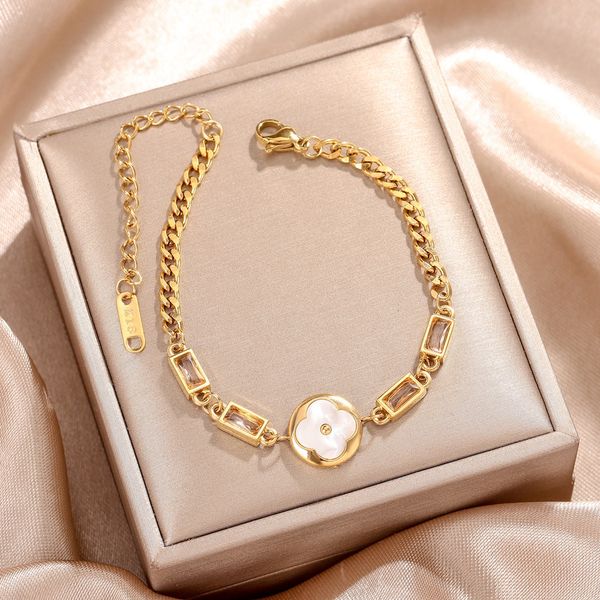 Fine Jewelry White Green Zircon Clover Charm Bracelet Stainless Steel Chain Bangle for Gift
Fine Jewelry White Green Zircon Clover Charm Bracelet Stainless Steel Chain Bangle for Gift