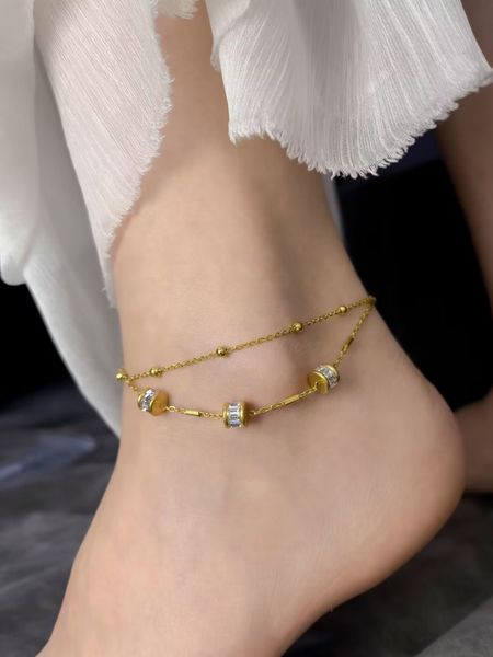 Fashion diamond Anklets designer clover anklet small flowers jewelry 18k gold plated chains double layer chain for classic Mothers Day Chrismas party Holiday gift