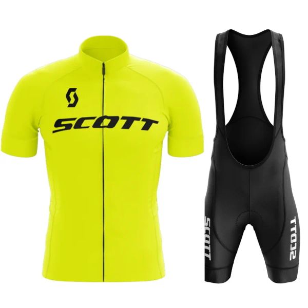 Image of New Scott Short Sleeves Bib Short Cycling Jersey Summer Breathable Men&#039;s MTB Bike Bike Clothing Maillot Ropa Ciclismo Uniform Suit