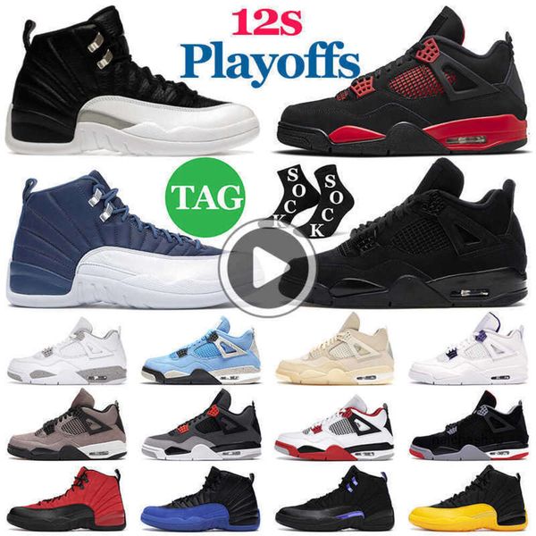 Image of shoes Mens Basketball Shoes Men Womens Trainers 4s Red Thunder Black Cat Sail Bred 12s Playoffs Royalty Taxi Utility Flu Game OG designer shoes