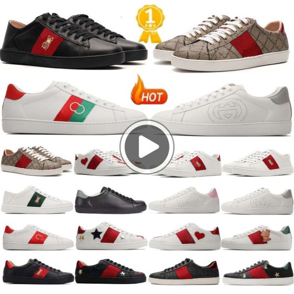 Image of Designer Shoes Italy Ace Sneakers Bee Snake Leather Embroidered Black men Tiger Chaussures interlocking White Shoe Walking Casual Sports Platform Trainers 77777