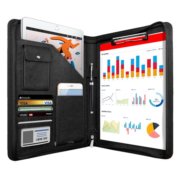 Filing Supplies A4 Multifunctional Conference Folder Business Stationery Folder Leather Contract File Folders Zippered Organizer Card Holder 231026