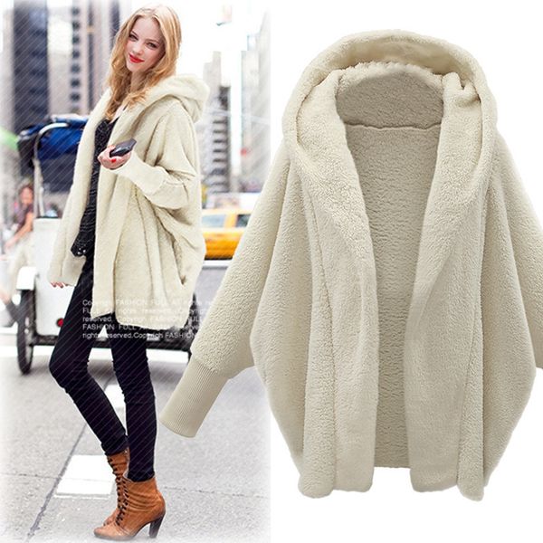 

Women's Hoodies Autumn and Winter European and American Women's Solid Color Long Sleeve Hooded Loose Plush Coat