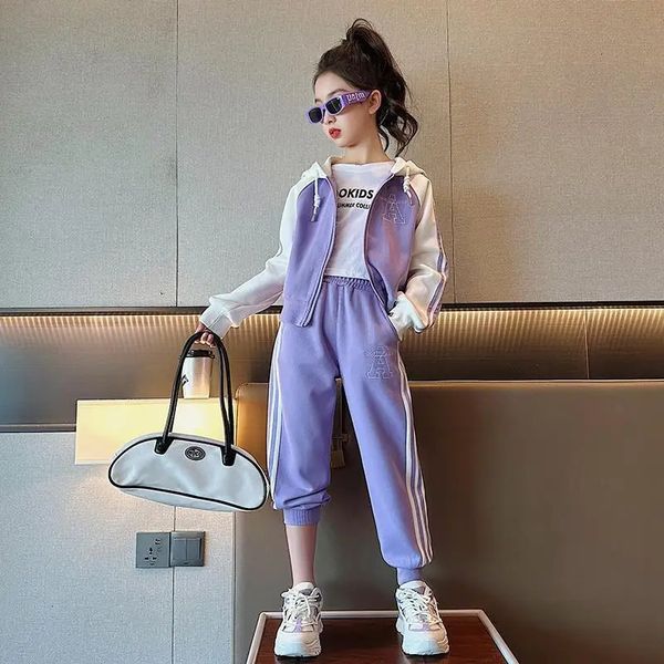 Clothing Sets Girls Sports Set Spring Autumn Korean Junior Kids Striped Hooded Panel Coatpants 2pcs Suit Chilren Loungewear Clothes for 316Y 231026, Purple
Clothing Sets Girls Sports Set Spring Autumn Korean Junior Kids Striped Hooded Panel Coatpants 2pcs Suit Chilren Loungewear Clothes for 316Y 231026, Purple