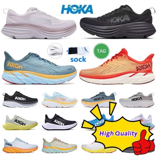 Image of HOKA ONE Bondi 8 Running Shoes Athletic local boots Clifton 8 white training Sneakers Accepted lifestyle Shock absorption highway Designer Women Men 36-45