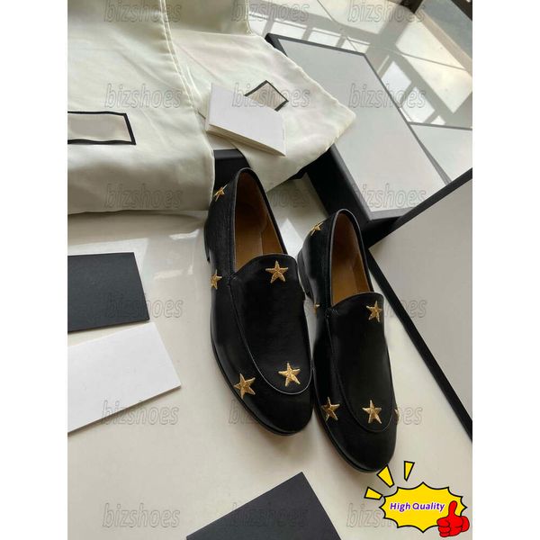 Image of Black Horsebit 1955 Casual shoes For Women Jordaan Bee Star Embroidered Leather Loafers Princetown Slip-on Buckle Loafers