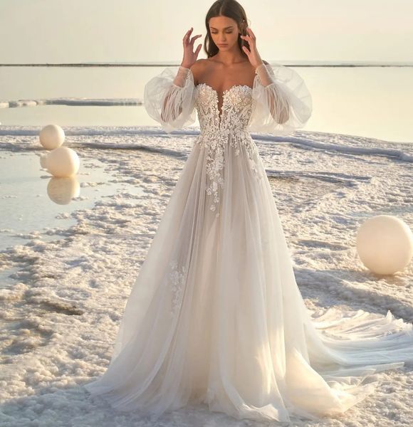 Women's Off-Shoulder Puff Sleeve Wedding Dress