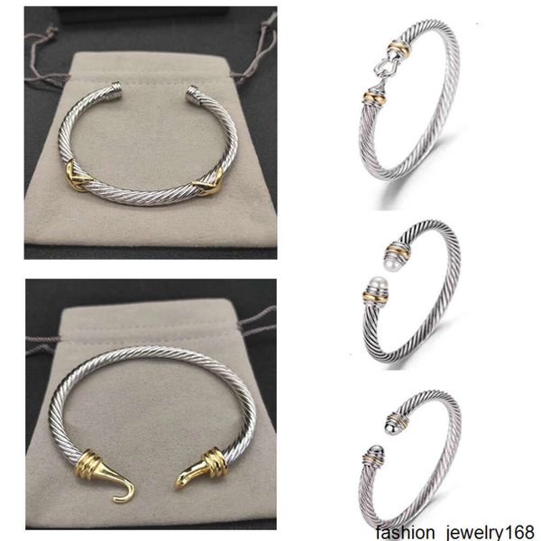 

DY diamond bracelet cable bracelets DY pulsera luxury jewelry for women men silver gold Pearl head X shaped cuff 5MM Bracelet fahion jewelrys for christmas gift