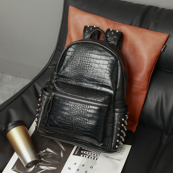 Outlet factory men handbag personality rivet punk backpack crocodile pattern fashion student bag street fashions crocodiles patterns rivets bags 6692, Black
Outlet factory men handbag personality rivet punk backpack crocodile pattern fashion student bag street fashions crocodiles patterns rivets bags 6692, Black