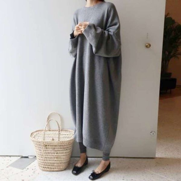 2023 Japan And South Korea Solid Round Neck Long Sleeve Loose And Lazy Women's Dress Medium Length Sweater Dress Thickened, Black
2023 Japan And South Korea Solid Round Neck Long Sleeve Loose And Lazy Women's Dress Medium Length Sweater Dress Thickened, Black