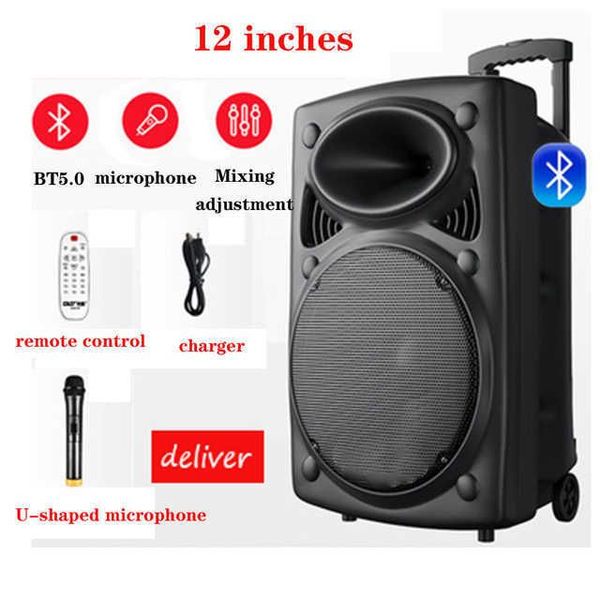 Image of Portable Speakers 150W 12 inch subwoofer karaoke bluetooth speaker column outdoor portable square dance speaker wireless microphone TF AUX U disk