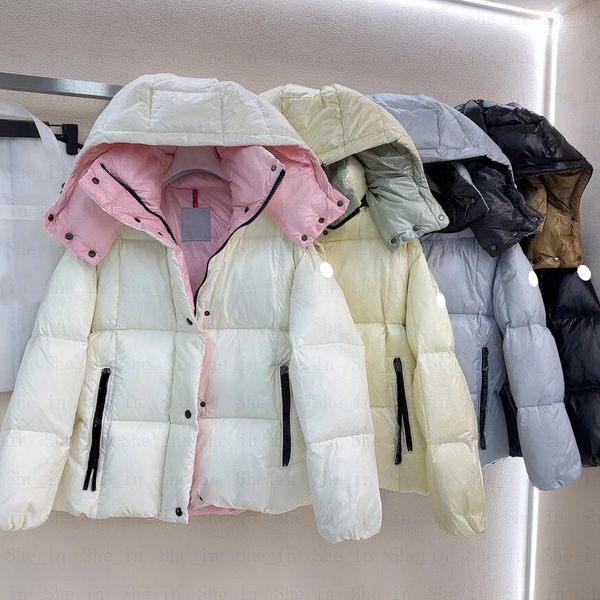 

Womens Puffer Coat Winter Parana Parka Coats Woman Fashion Short Puff Jackets Classic Warm Hooded Down Jacket High Quality Outerwear XS-M, Pink