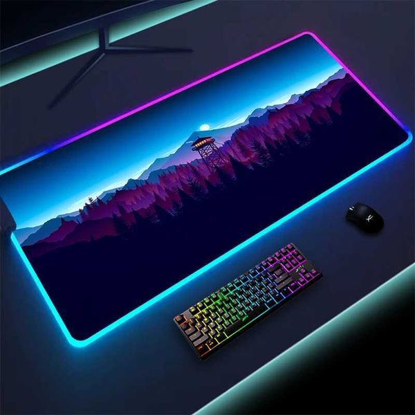 Image of Mouse Pads Wrist Colorful LED Lighting Mouse Pad Firewatch Forest Non-Slip Mousepad Gaming For Gamer 900x400mm Large Desk Mat XL R231031