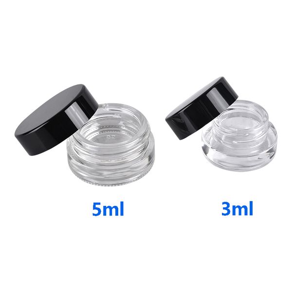 Image of Glass Container for Wax Thick oil Glass Box 3ml 5ml Cosmetic Jars Essential Oil Storage Concentrate Oil Holder for Herb Cream Packing black Lid Bottle