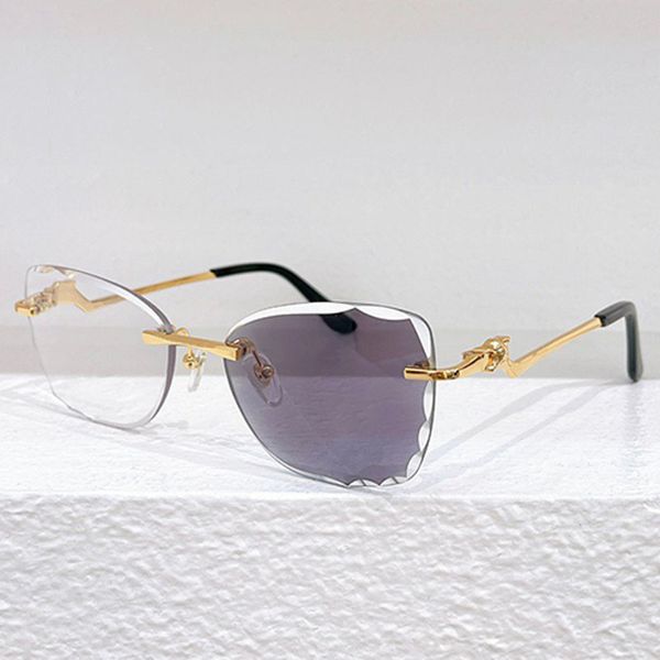 Mens and Womens Cut Butterfly Borderless Frame CT0120O Luxury Designer Color Changing Sunglasses Metal Leopard Mirror Legs Lunettes Driving Leisure Vacation
Mens and Womens Cut Butterfly Borderless Frame CT0120O Luxury Designer Color Changing Sunglasses Metal Leopard Mirror Legs Lunettes Driving Leisure Vacation