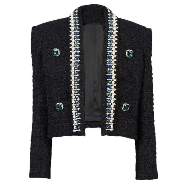 2022 new winter thicker sweater tweed fabric exquisite shiny diamonds rhinestone women black jacket for ladies luxury coat, White;black
2022 new winter thicker sweater tweed fabric exquisite shiny diamonds rhinestone women black jacket for ladies luxury coat, White;black