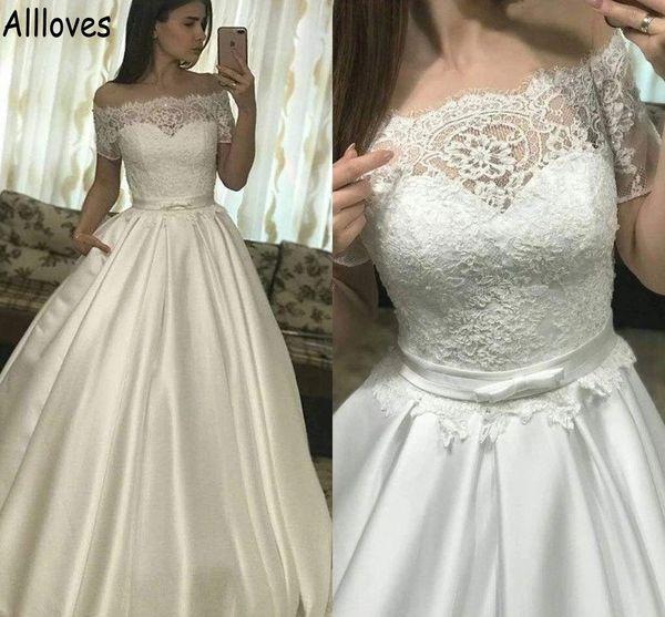 ivory satin ball gown wedding dresses with short sleeves lace appliqued vintage bridal gowns off shoulder puffy skirt princess vestidos de n, White
ivory satin ball gown wedding dresses with short sleeves lace appliqued vintage bridal gowns off shoulder puffy skirt princess vestidos de n, White