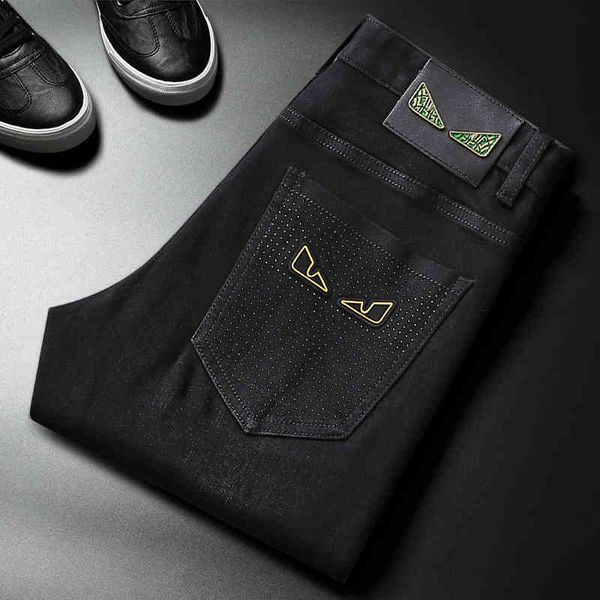men's jeans high end printed jeans men's autumn fashion stamping trend grey black scratch fit pants qkl5, Blue
