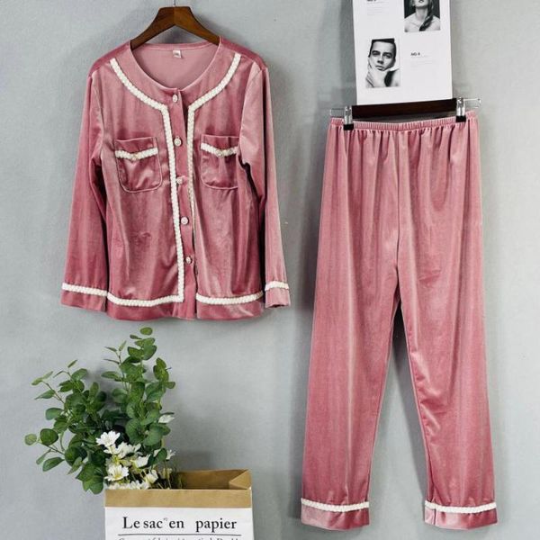 pink velour autumn women pajamas sleepwear suit long sleeve home clothing, Black;red
pink velour autumn women pajamas sleepwear suit long sleeve home clothing, Black;red