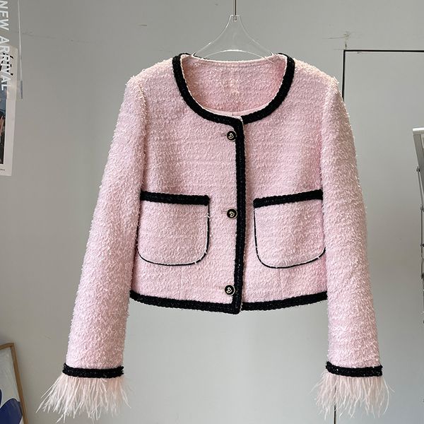 autumn round neck tweed panelled 2022 jacket pink contrast color long sleeve single-breasted feather contrast trim jackets coat short outwea, Black;brown
autumn round neck tweed panelled 2022 jacket pink contrast color long sleeve single-breasted feather contrast trim jackets coat short outwea, Black;brown