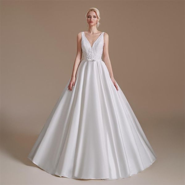 a line v neck sleeveless bridal wedding dress premium white satin lace elegant luxurious ys00062
a line v neck sleeveless bridal wedding dress premium white satin lace elegant luxurious ys00062