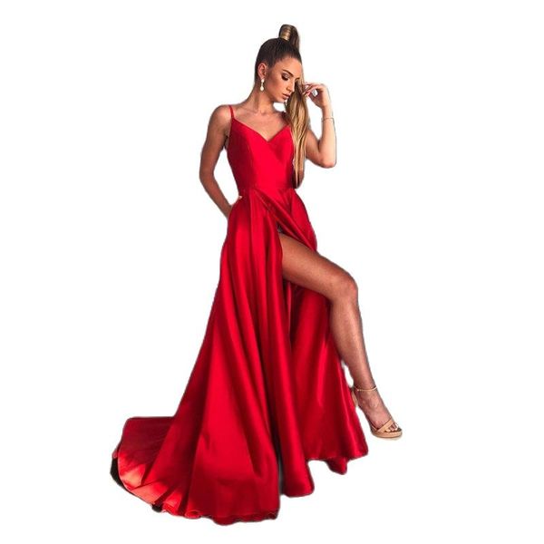 2022 style prom dresses v-neck split evening a-line long formal gowns robe de soiree de mariage, Black
2022 style prom dresses v-neck split evening a-line long formal gowns robe de soiree de mariage, Black