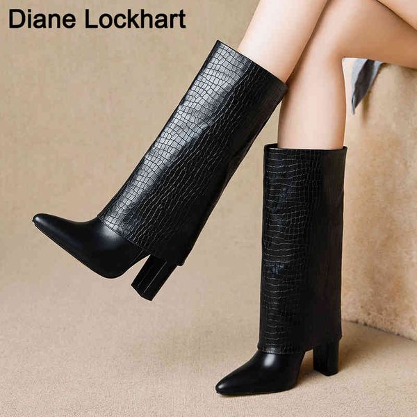 boots 2020 new genuine leather women black fold knee high heel pointed toe long female square chaussure femme 220901
boots 2020 new genuine leather women black fold knee high heel pointed toe long female square chaussure femme 220901