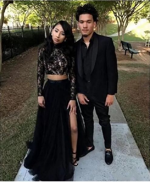 two piece black prom dresses long sleeves a line tulle side split evening party gowns black girl formal
two piece black prom dresses long sleeves a line tulle side split evening party gowns black girl formal