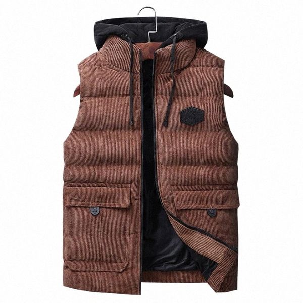 

men's vests men's vests men winter corduroy vest casual hooded waist coat mens autumn solid jacket plus size 7xl body warmer man b, Black;white