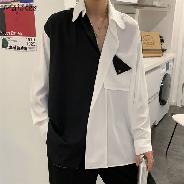 men s casual shirts men long sleeve patchwork handsome streetwear ins all match trendy design summer ulzzang teens cool daily 220901, White;black
men s casual shirts men long sleeve patchwork handsome streetwear ins all match trendy design summer ulzzang teens cool daily 220901, White;black