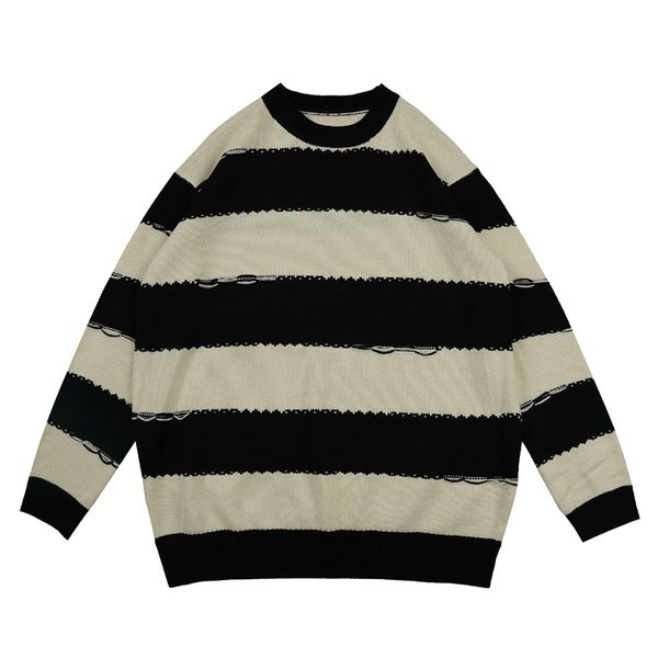 men's sweaters striped crew neck pullover men sweaters spliced high street oversize casual sweater couple, White;black
men's sweaters striped crew neck pullover men sweaters spliced high street oversize casual sweater couple, White;black