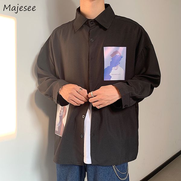 men s casual shirts men long sleeve printed loose korean trendy simple all match leisure students spring fall harajuku turn down collar retr, White;black
men s casual shirts men long sleeve printed loose korean trendy simple all match leisure students spring fall harajuku turn down collar retr, White;black