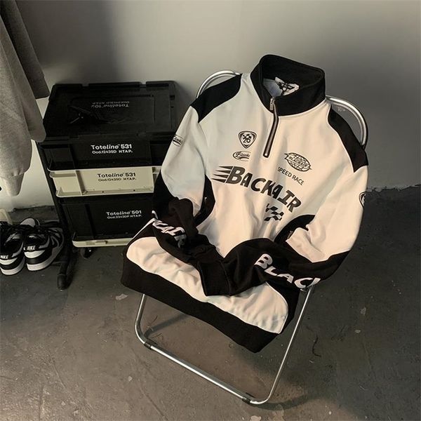 women's hoodies sweatshirts american retro street alphabet print stitching stand collar sweater men women spring autumn br sports 22083, Black
women's hoodies sweatshirts american retro street alphabet print stitching stand collar sweater men women spring autumn br sports 22083, Black