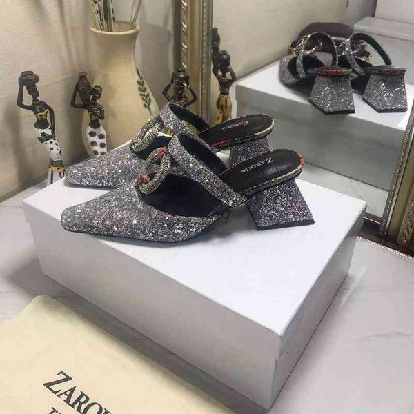 slippers zarqua baotou half slippers women's summer thick heel net red water diamond buckle square head high sandals muller shoes, Black
slippers zarqua baotou half slippers women's summer thick heel net red water diamond buckle square head high sandals muller shoes, Black