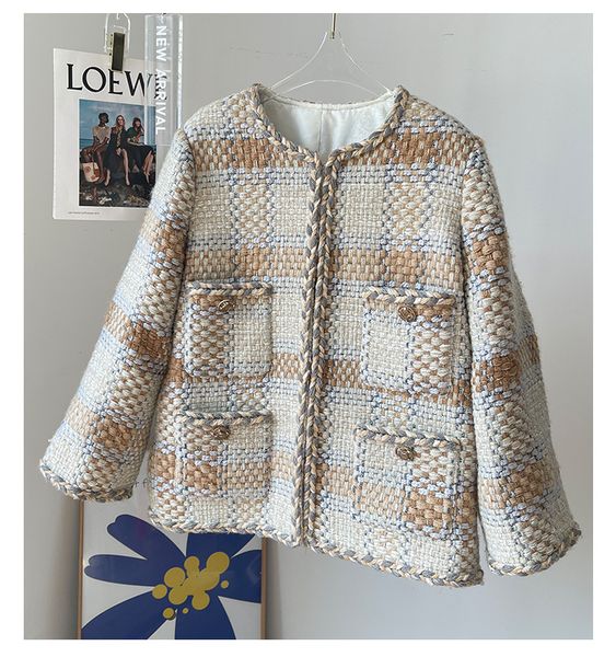 2022 autumn round neck tweed panelled jacket multicolor apricot contrast color long sleeve single-breasted weave pockets jackets coat outwea, Black;brown
2022 autumn round neck tweed panelled jacket multicolor apricot contrast color long sleeve single-breasted weave pockets jackets coat outwea, Black;brown