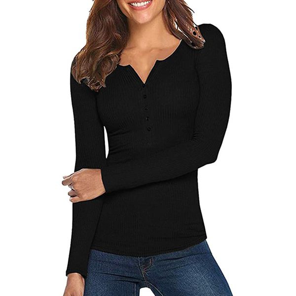 women s t shirt women spring solid color ribbed henley neck long sleeve slim fitting pullover for girls 220901, White
women s t shirt women spring solid color ribbed henley neck long sleeve slim fitting pullover for girls 220901, White