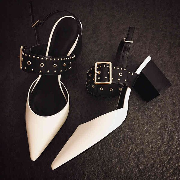 dress shoes summer punk women's shoes rivet high heels baotou thick heels sandals shallow mouth pointed leather single, Black
dress shoes summer punk women's shoes rivet high heels baotou thick heels sandals shallow mouth pointed leather single, Black