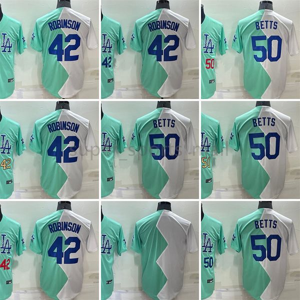 42 jackie robinson new baseball jersey 50 mookie betts 7 julio urias blank blue and white half color stitched jerseys men size s--xxxl, Blue;black
42 jackie robinson new baseball jersey 50 mookie betts 7 julio urias blank blue and white half color stitched jerseys men size s--xxxl, Blue;black