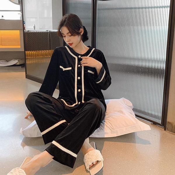 spring autumn pajamas set sleepwear women home clothing velour o-neck shirt amp, Black;red
spring autumn pajamas set sleepwear women home clothing velour o-neck shirt amp, Black;red