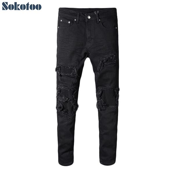 sokotoo men's black patchwork stretch denim biker jeans for motorcycle slim fit skinny ripped pencil pants252s, Blue
sokotoo men's black patchwork stretch denim biker jeans for motorcycle slim fit skinny ripped pencil pants252s, Blue