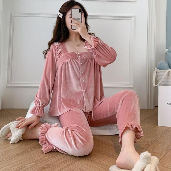 long sleeve square collar sleep sleepwear set intimate lingerie pearl button, Black;red
long sleeve square collar sleep sleepwear set intimate lingerie pearl button, Black;red