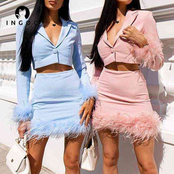 women's tracksuits ingoo fashion feather skirt blazer set women outfits button long sleeve cropped blazer and high waist skirt two piec, Gray
women's tracksuits ingoo fashion feather skirt blazer set women outfits button long sleeve cropped blazer and high waist skirt two piec, Gray