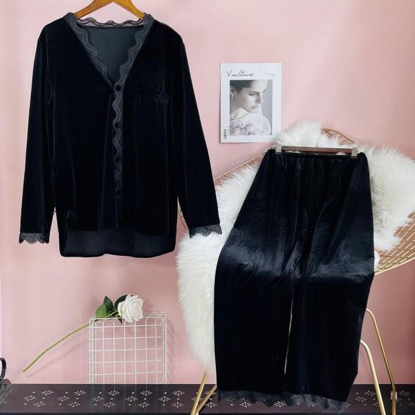 velvet sleepwear casual v-neck sleep set spring autumn pajamas suit long sleeve, Black;red
velvet sleepwear casual v-neck sleep set spring autumn pajamas suit long sleeve, Black;red